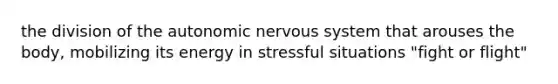 the division of the autonomic nervous system that arouses the body, mobilizing its energy in stressful situations "fight or flight"