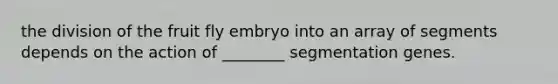 the division of the fruit fly embryo into an array of segments depends on the action of ________ segmentation genes.