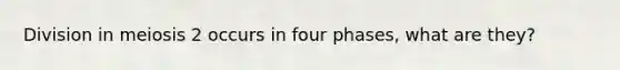 Division in meiosis 2 occurs in four phases, what are they?