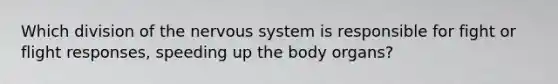 Which division of the <a href='https://www.questionai.com/knowledge/kThdVqrsqy-nervous-system' class='anchor-knowledge'>nervous system</a> is responsible for fight or flight responses, speeding up the body organs?