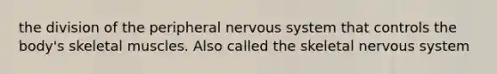 the division of the peripheral nervous system that controls the body's skeletal muscles. Also called the skeletal nervous system