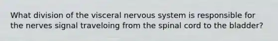 What division of the visceral nervous system is responsible for the nerves signal traveloing from the spinal cord to the bladder?