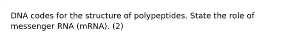 DNA codes for the structure of polypeptides. State the role of messenger RNA (mRNA). (2)