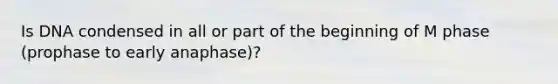 Is DNA condensed in all or part of the beginning of M phase (prophase to early anaphase)?