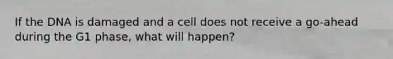 If the DNA is damaged and a cell does not receive a go-ahead during the G1 phase, what will happen?