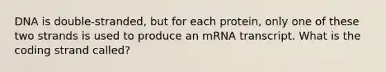 DNA is double-stranded, but for each protein, only one of these two strands is used to produce an mRNA transcript. What is the coding strand called?