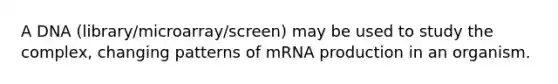 A DNA (library/microarray/screen) may be used to study the complex, changing patterns of mRNA production in an organism.