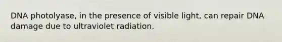 DNA photolyase, in the presence of visible light, can repair DNA damage due to ultraviolet radiation.