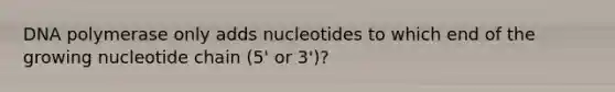 DNA polymerase only adds nucleotides to which end of the growing nucleotide chain (5' or 3')?