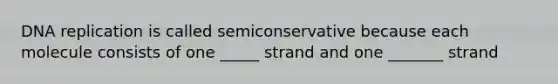 DNA replication is called semiconservative because each molecule consists of one _____ strand and one _______ strand