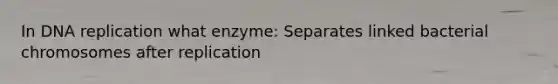 In DNA replication what enzyme: Separates linked bacterial chromosomes after replication