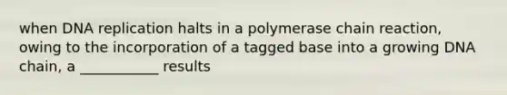 when DNA replication halts in a polymerase chain reaction, owing to the incorporation of a tagged base into a growing DNA chain, a ___________ results