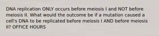 DNA replication ONLY occurs before meiosis I and NOT before meiosis II. What would the outcome be if a mutation caused a cell's DNA to be replicated before meiosis I AND before meiosis II? OFFICE HOURS