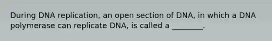 During DNA replication, an open section of DNA, in which a DNA polymerase can replicate DNA, is called a ________.