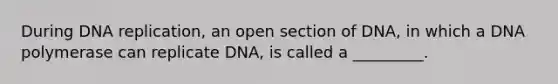 During DNA replication, an open section of DNA, in which a DNA polymerase can replicate DNA, is called a _________.