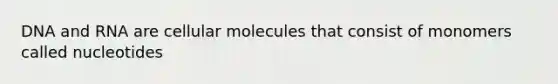 DNA and RNA are cellular molecules that consist of monomers called nucleotides