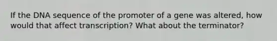 If the DNA sequence of the promoter of a gene was altered, how would that affect transcription? What about the terminator?