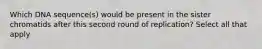 Which DNA sequence(s) would be present in the sister chromatids after this second round of replication? Select all that apply