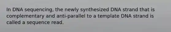 In DNA sequencing, the newly synthesized DNA strand that is complementary and anti-parallel to a template DNA strand is called a sequence read.