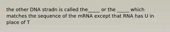 the other DNA stradn is called the_____ or the _____ which matches the sequence of the mRNA except that RNA has U in place of T