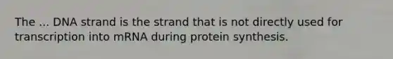 The ... DNA strand is the strand that is not directly used for transcription into mRNA during protein synthesis.