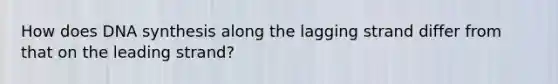 How does DNA synthesis along the lagging strand differ from that on the leading strand?