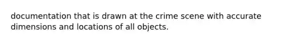 documentation that is drawn at the crime scene with accurate dimensions and locations of all objects.