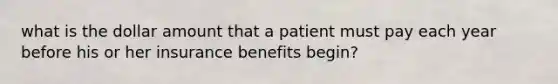 what is the dollar amount that a patient must pay each year before his or her insurance benefits begin?