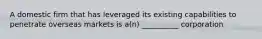 A domestic firm that has leveraged its existing capabilities to penetrate overseas markets is a(n) __________ corporation