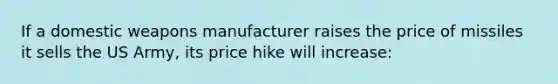 If a domestic weapons manufacturer raises the price of missiles it sells the US Army, its price hike will increase: