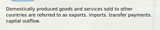 Domestically produced goods and services sold to other countries are referred to as exports. imports. transfer payments. capital outflow.