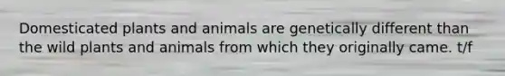 Domesticated plants and animals are genetically different than the wild plants and animals from which they originally came. t/f