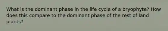 What is the dominant phase in the life cycle of a bryophyte? How does this compare to the dominant phase of the rest of land plants?