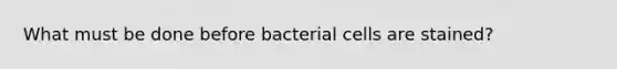 What must be done before bacterial cells are stained?