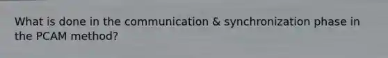 What is done in the communication & synchronization phase in the PCAM method?