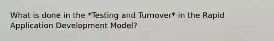 What is done in the *Testing and Turnover* in the Rapid Application Development Model?