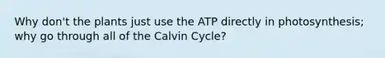 Why don't the plants just use the ATP directly in photosynthesis; why go through all of the Calvin Cycle?