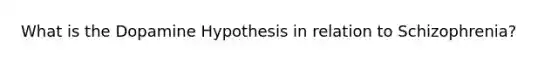 What is the Dopamine Hypothesis in relation to Schizophrenia?