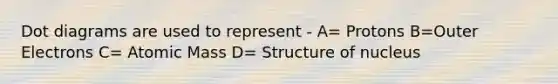 Dot diagrams are used to represent - A= Protons B=Outer Electrons C= Atomic Mass D= Structure of nucleus