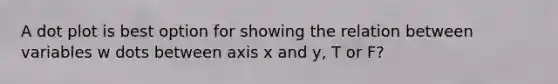 A dot plot is best option for showing the relation between variables w dots between axis x and y, T or F?