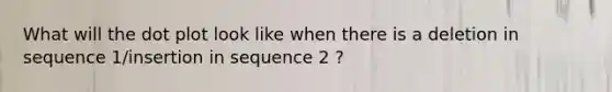 What will the dot plot look like when there is a deletion in sequence 1/insertion in sequence 2 ?