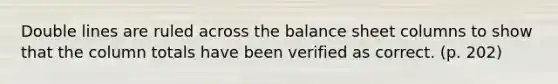 Double lines are ruled across the balance sheet columns to show that the column totals have been verified as correct. (p. 202)