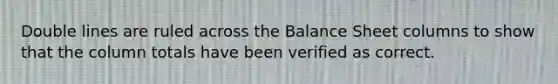 Double lines are ruled across the Balance Sheet columns to show that the column totals have been verified as correct.