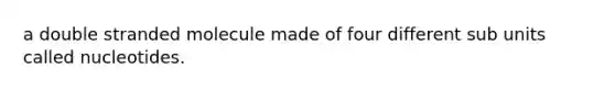 a double stranded molecule made of four different sub units called nucleotides.