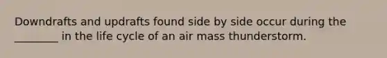 Downdrafts and updrafts found side by side occur during the ________ in the life cycle of an air mass thunderstorm.