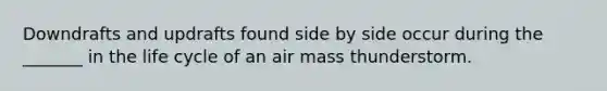 Downdrafts and updrafts found side by side occur during the _______ in the life cycle of an air mass thunderstorm.