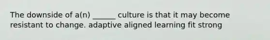 The downside of a(n) ______ culture is that it may become resistant to change. adaptive aligned learning fit strong