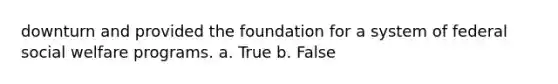 downturn and provided the foundation for a system of federal social welfare programs. a. True b. False