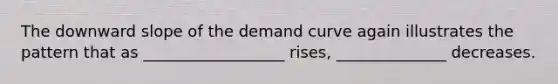 The downward slope of the demand curve again illustrates the pattern that as __________________ rises, ______________ decreases.