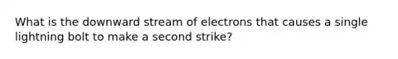 What is the downward stream of electrons that causes a single lightning bolt to make a second strike?